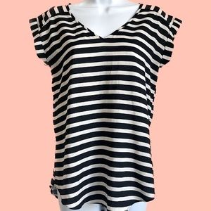 Express v-neck black and white striped top size XS with roll cuff sleeves